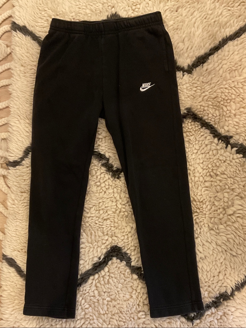 Nike Black Mens Uncuffed Sweatpants with White Swoosh